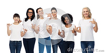 International group of women in white t-shirts Stock Photo