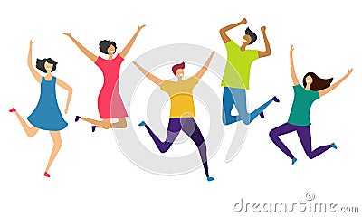 International happy people characters isolated on white background. Vector jumping and flying people Vector Illustration