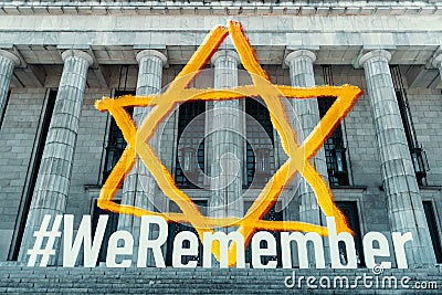 International Holocaust Remembrance Day. Hashtag WE REMEMBER in front of the Faculty of Law of Buenos Aires Argentina Editorial Stock Photo