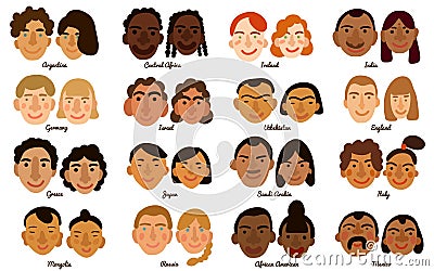 International Human Faces Set Vector Illustration