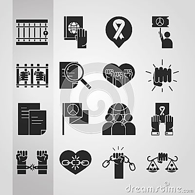 International human rights day awareness mounth pack icons silhouette icon style Vector Illustration