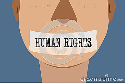 International Human Rights Day concept, Illustrator vector close the man mouth with tape, no voice Vector Illustration