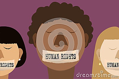 International Human Rights Day concept, Illustrator vector close the man and woman mouth with tape, no voice Vector Illustration