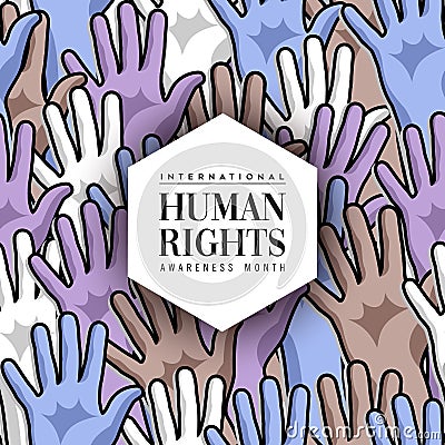 International Human Rights month diverse hand card Vector Illustration