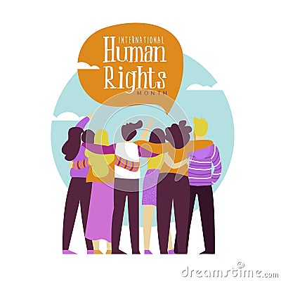 Human Rights card of diverse people friend group Vector Illustration