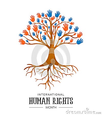 International Human Rights people hands tree Vector Illustration
