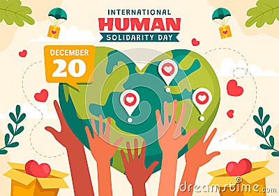 International Human Solidarity Day Vector Illustration on December 20 with Earth, Hands and Love for People Help Person Vector Illustration