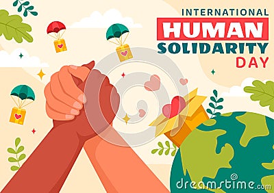 International Human Solidarity Day Vector Illustration on December 20 with Earth, Hands and Love for People Help Person Vector Illustration