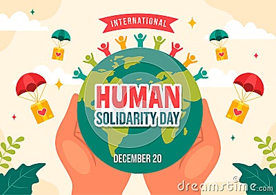 International Human Solidarity Day Vector Illustration on December 20 with Earth, Hands and Love for People Help Person Vector Illustration