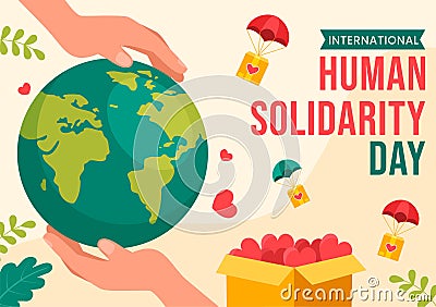 International Human Solidarity Day Vector Illustration on December 20 with Earth, Hands and Love for People Help Person Vector Illustration