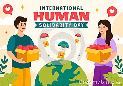 International Human Solidarity Day Vector Illustration on December 20 with Earth, Hands and Love for People Help Person Vector Illustration