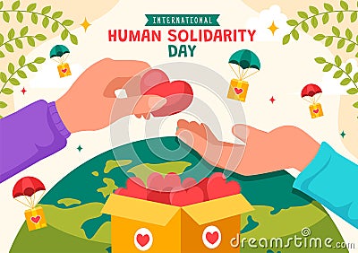 International Human Solidarity Day Vector Illustration on December 20 with Earth, Hands and Love for People Help Person Vector Illustration