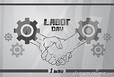 International Labor Day, Handshake Worker Agreement Concept Cogwheel Background Vector Illustration