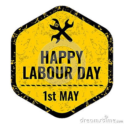 International labor day logo on grunge stain, brush stroke. Vector Illustration