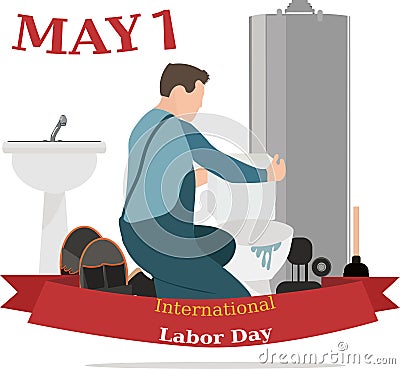 International Labor Day, Plumbing Banner. Plumber repair and service Vector Illustration