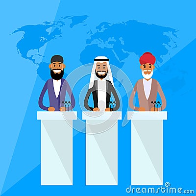 International Leaders President Press Conference Vector Illustration