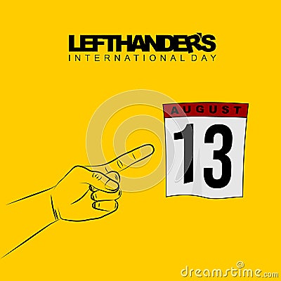 International Lefthanders Day design with fingers pointing at calendar Vector Illustration