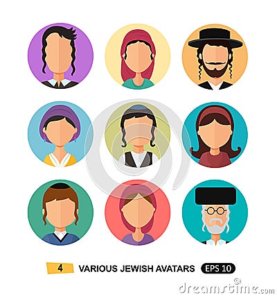 Jewish people icon avatars flat cartoon concept vector isolated on white eps 10 Vector Illustration
