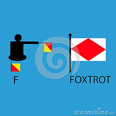 International marine signal flag, sea alphabet , illustration, semaphore, communication, foxtrot. Cartoon Illustration