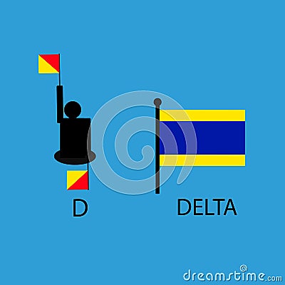 International marine signal flag, sea alphabet , vector illustration, semaphore, communication, delta. Vector Illustration