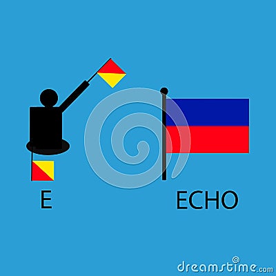 International marine signal flag, sea alphabet , vector illustration, semaphore, communication, echo. Cartoon Illustration