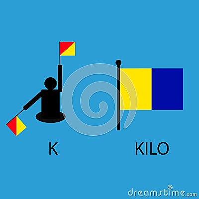 International marine signal flag, sea alphabet , vector illustration, semaphore, communication, kilo. Vector Illustration
