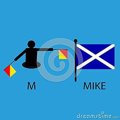 International marine signal flag, sea alphabet , vector illustration, semaphore, communication, mike. Vector Illustration