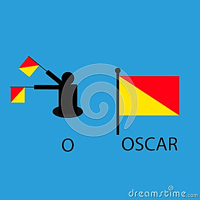 International marine signal flag, sea alphabet , vector illustration, semaphore, communication, oscar. Vector Illustration