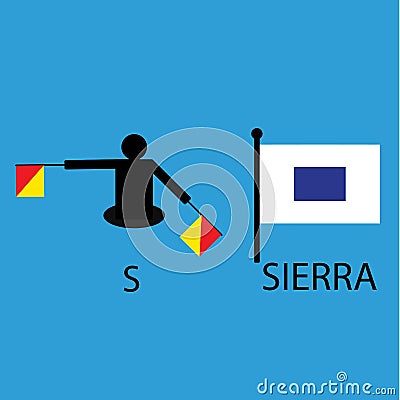 International marine signal flag, sea alphabet , vector illustration, semaphore, communication, sierra. Cartoon Illustration