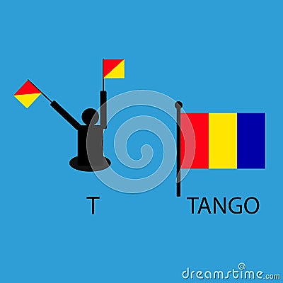 International marine signal flag, sea alphabet , vector illustration, semaphore, communication, tango. Cartoon Illustration