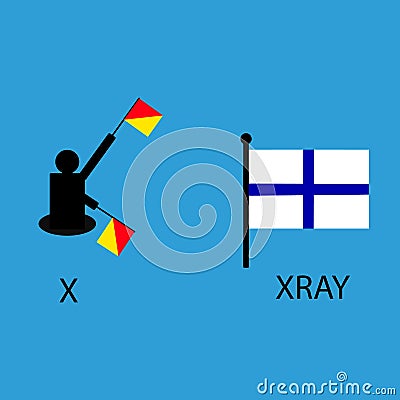 International marine signal flag, sea alphabet , vector illustration, semaphore, communication, xray. Vector Illustration