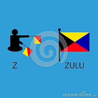 International marine signal flag, sea alphabet , vector illustration, semaphore, communication, zulu. Vector Illustration