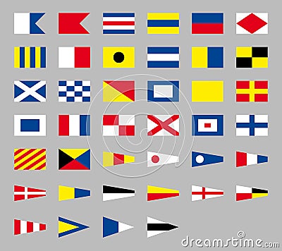 International maritime signal nautical flags, isolated on gray background Vector Illustration