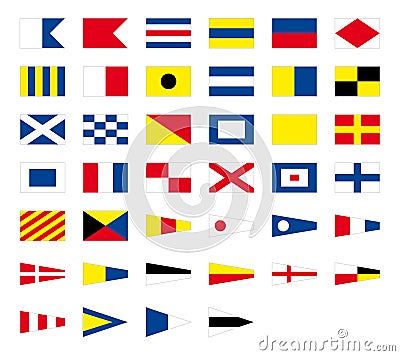 International maritime signal nautical flags, isolated on white background Vector Illustration