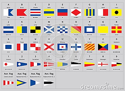 International maritime signal nautical flags, morse alphabet Vector Illustration