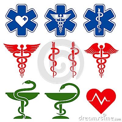 International medical, pharmacy and emergency care vector symbols Vector Illustration