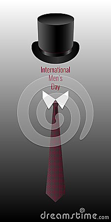 International Mens Day. Concept of social gender event. Top hat, collar, tie. Holiday name. Stock Photo