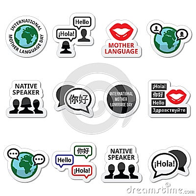 International Mother Language Day icons set Stock Photo
