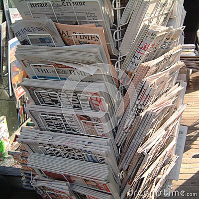 International newspapers sold in barcelona Editorial Stock Photo