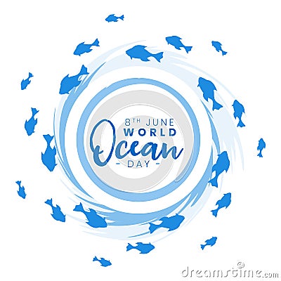 international ocean day background with aquatic fish swirl design Stock Photo