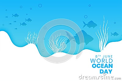 international ocean day event poster with blue seascape and aquatic life Vector Illustration