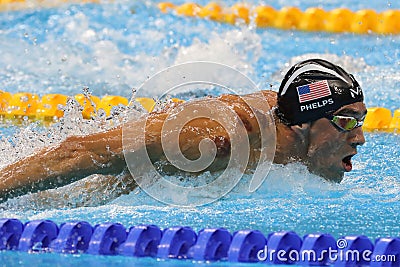 Olympic champion Michael Phelps of United States competes at the Men`s 200m butterfly at Rio 2016 Olympic Games Editorial Stock Photo