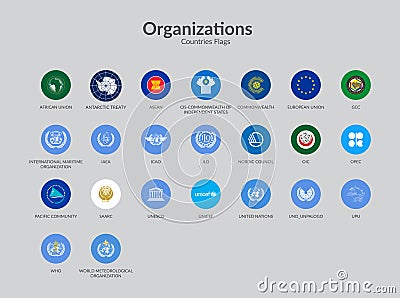 International Organizations flag icons collection Vector Illustration