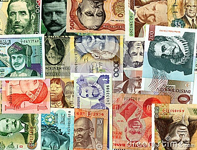 International paper currencies background. Stock Photo