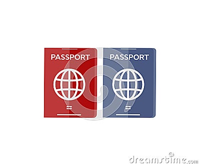 International passport cover red and blue logo design. Biometric citizen passports vector design and illustration. Vector Illustration