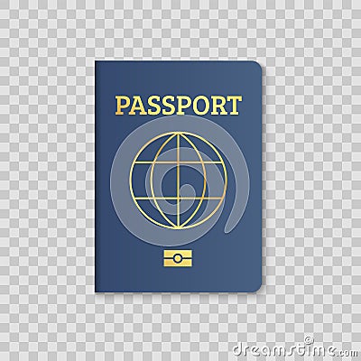 International passport cover red and blue template. Vector biometric citizen passports cover with map Vector Illustration