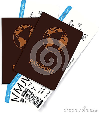 International passports and boarding pass tickets Vector Illustration