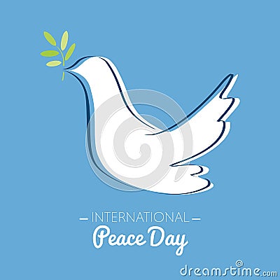 International peace day with drawing of a dove with olive branch Vector Illustration