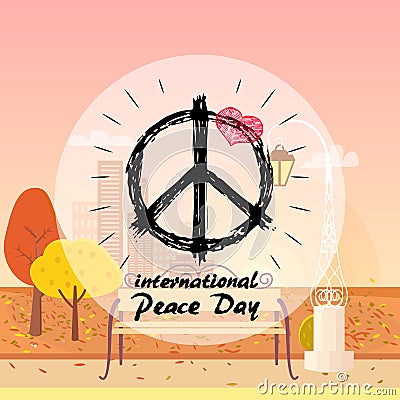 International Peace Day Logo with Hippie Sign Icon Vector Illustration