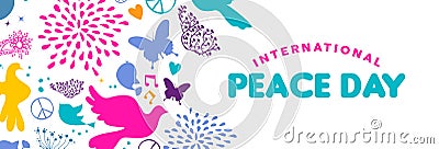 World Peace Day web banner of dove bird icons Vector Illustration